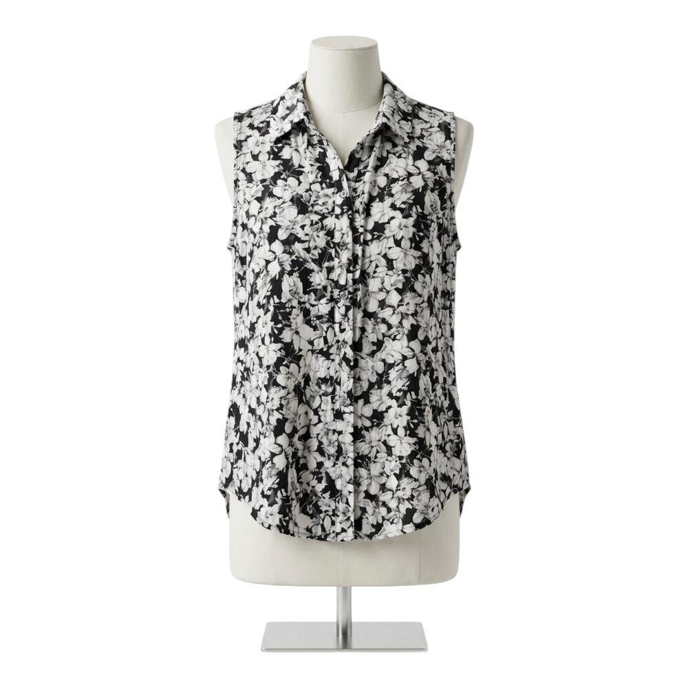 Tommy Hilfiger Black White Floral Sheer Tank Top Blouse Small